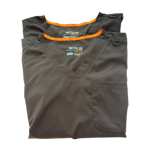 Scrub Joy Bundle (2) Tops Med Black SS Pockets Soft Nursing Medical Healthcare - Picture 6 of 9